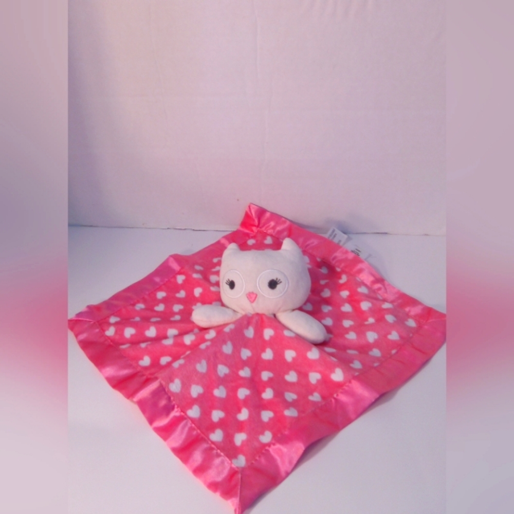 Cuddle Time White Owl Pink and White Hearts Lovey Stuffed Animal Plush
